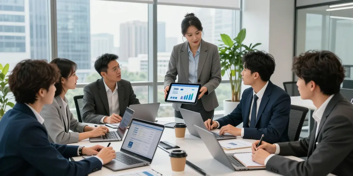 Buy app installs strategy session in a modern office with professionals collaborating.