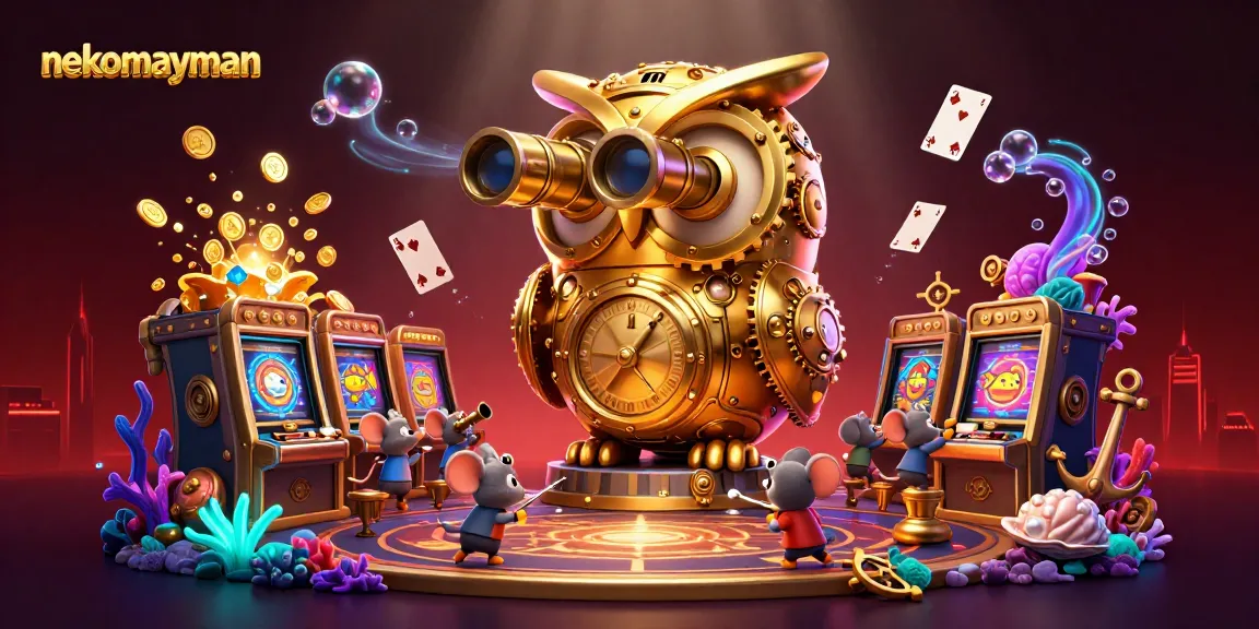 Experience big wins with nekomayman at the exciting online casino, surrounded by gold and treasures.