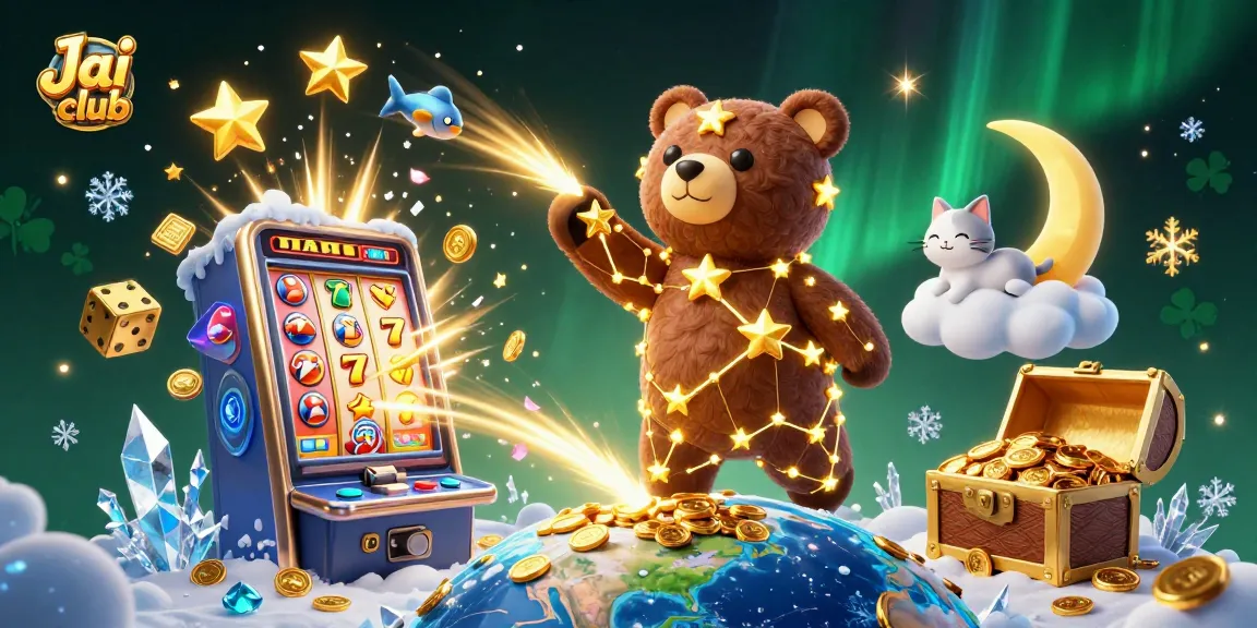 Engage with Jai club exciting slot games and rewards in this vibrant 3D casino illustration.