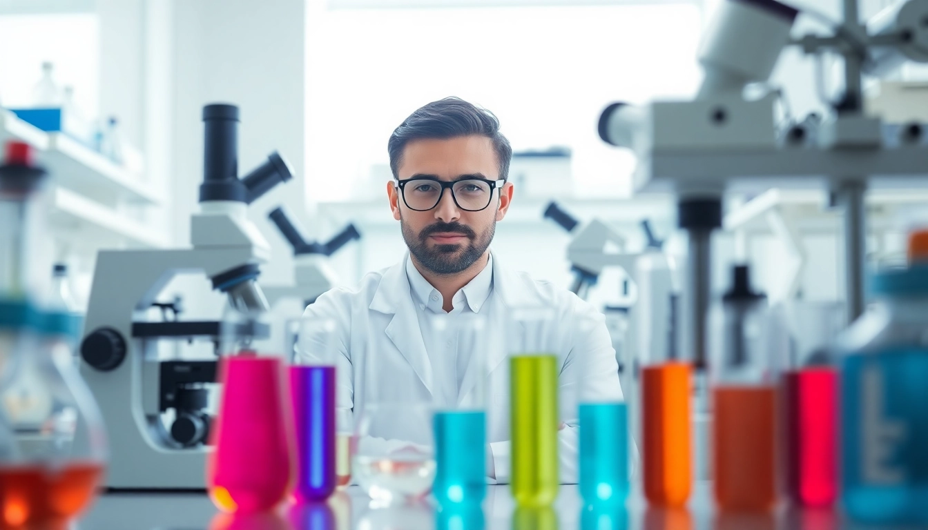 Researcher analyzing 5 amino 1mq peptide in a modern laboratory setting.