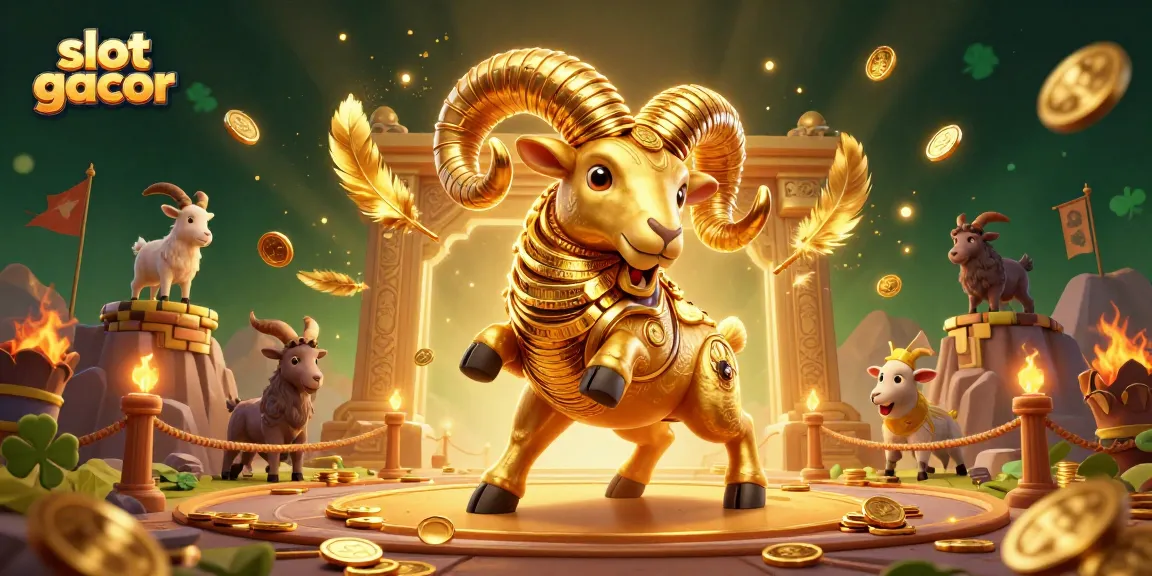 Experience thrilling slot gacor action with a massive golden ram and vibrant casino elements.